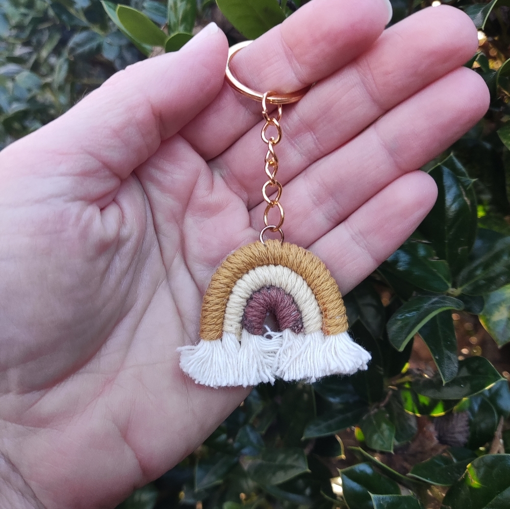 Rainbow Macrame Tassel Keychain